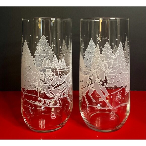 7 Avon Frosted Glass Christmas Tumbler (s) Sleigh Ride THROUGH THE WOODS - Picture 2 of 10